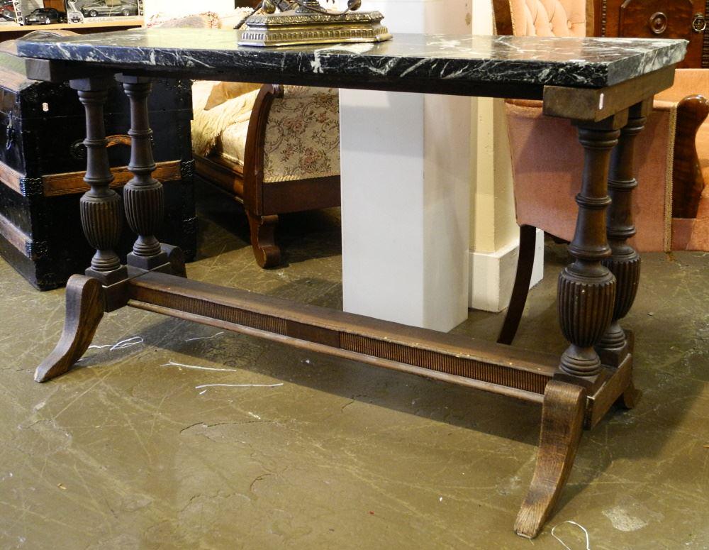 Green Marble Top Console Table, 47 5/8" wide, as found.: Green Marble Top Console Table, 47 5/8" wide, as found.