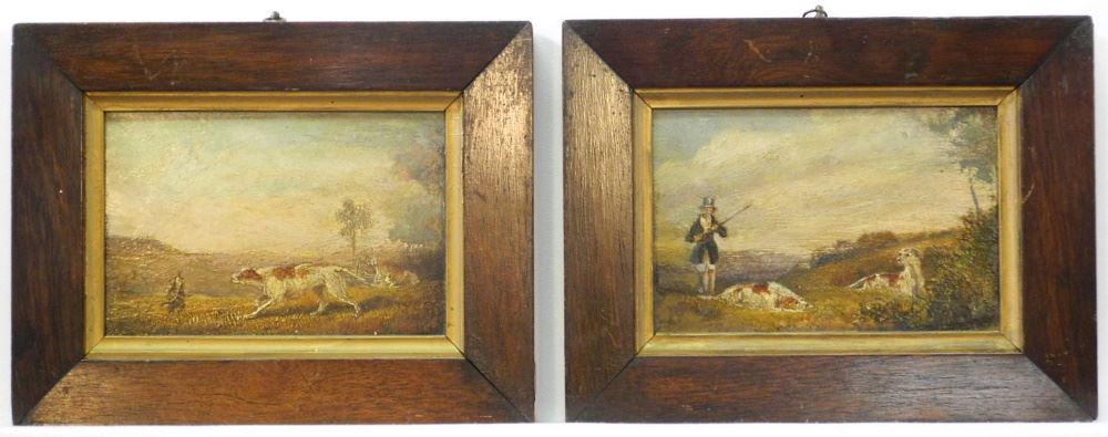 Pair of unsigned Oil on Boards, 4" x 6 1/4", "Hunting (1 of 7)