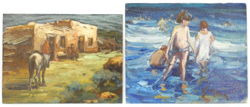 2 Unframed Oils on Board signed E. Marza, 8 3/4" x 11 (1 of 8)