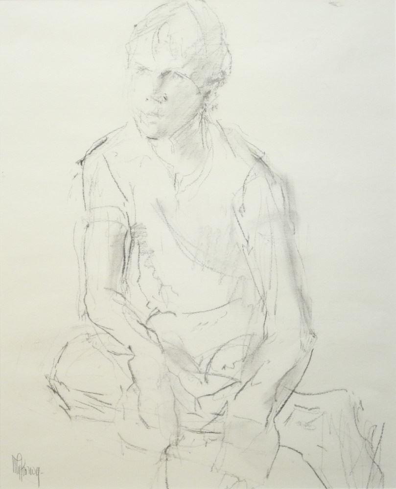 Charcoal Sketch signed Myfanwy (Pavelic), 16 1/2" x 13: Charcoal Sketch signed Myfanwy (Pavelic), 16 1/2" x 13 1/4", "Boy".
