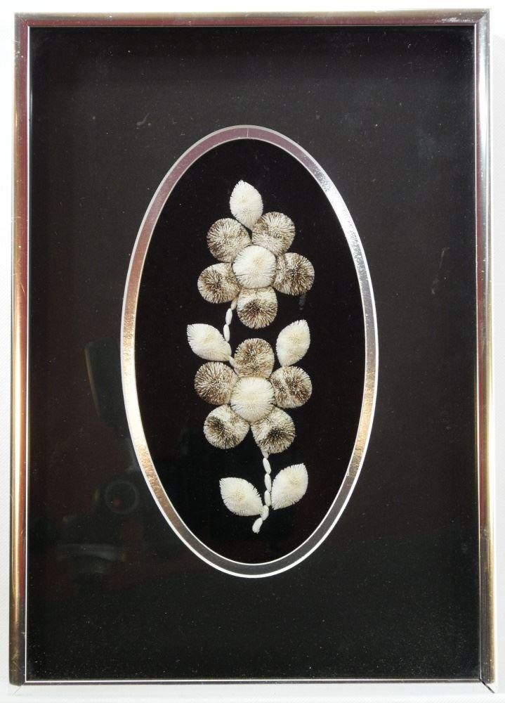 Moose Hair Tufting, Framed, 7 1/4" high.: Moose Hair Tufting, Framed, 7 1/4" high.
