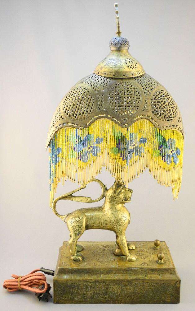 Moroccan Aquamanile Lion Lamp, 22" high.: Moroccan Aquamanile Lion Lamp, 22" high.