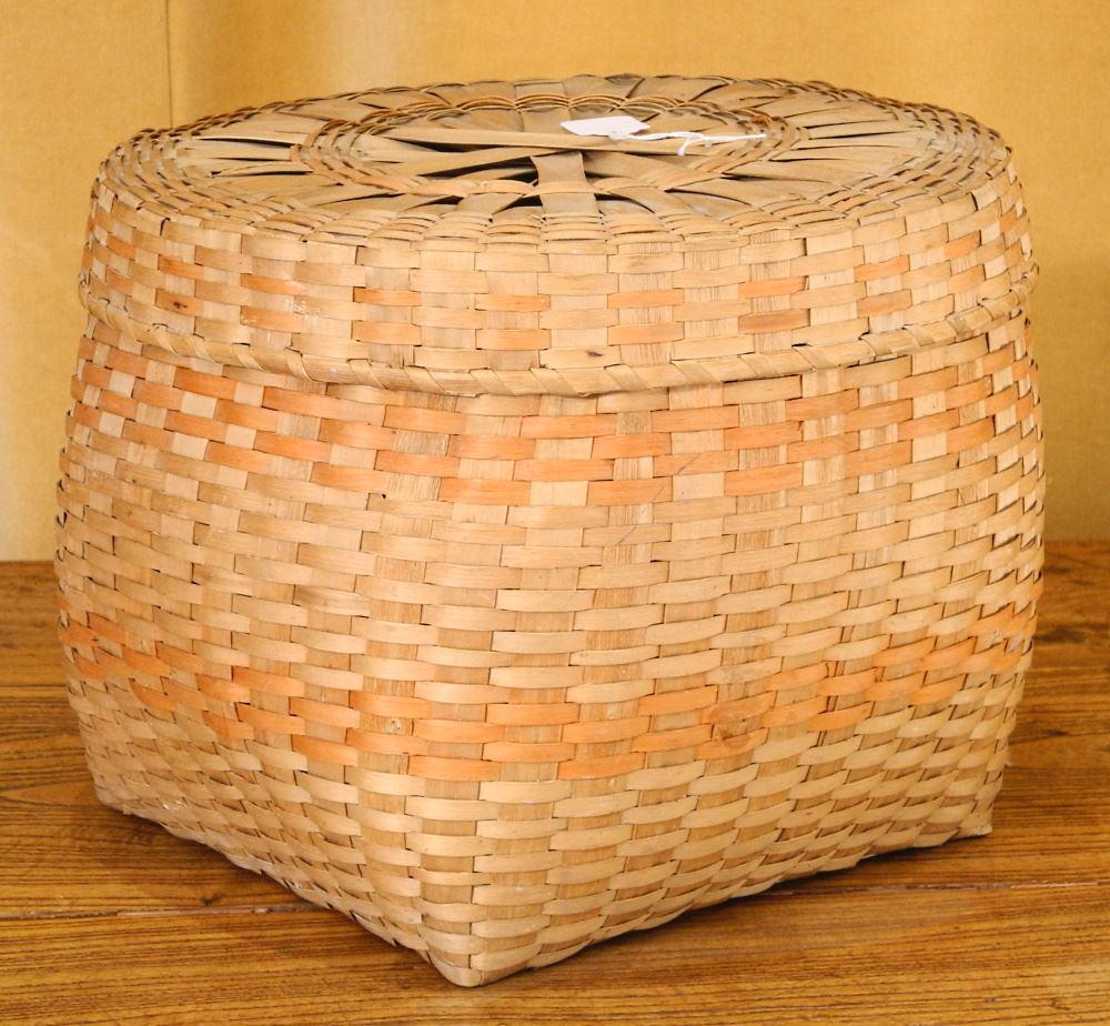 Mi'Kmaq Round Covered Basket, 10 3/4" high. (1 of 1)