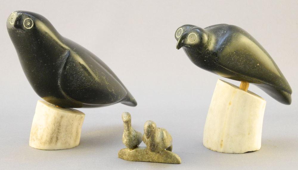 3 Inuit Carvings: 2 Birds on Antler Base (3 1/2" & 3 (1 of 3)
