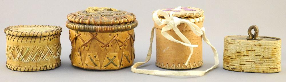 4 Birch Bark & Porcupine Quill Basket, largest 3" x 3 (1 of 2)