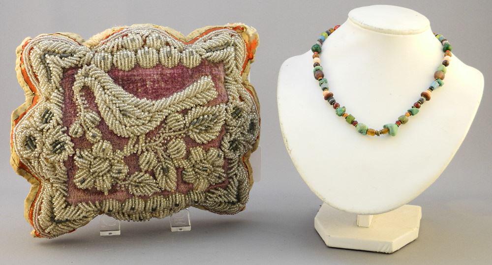 Iroquois Large Beaded Pin Cushion & a Trade Bead (1 of 4)