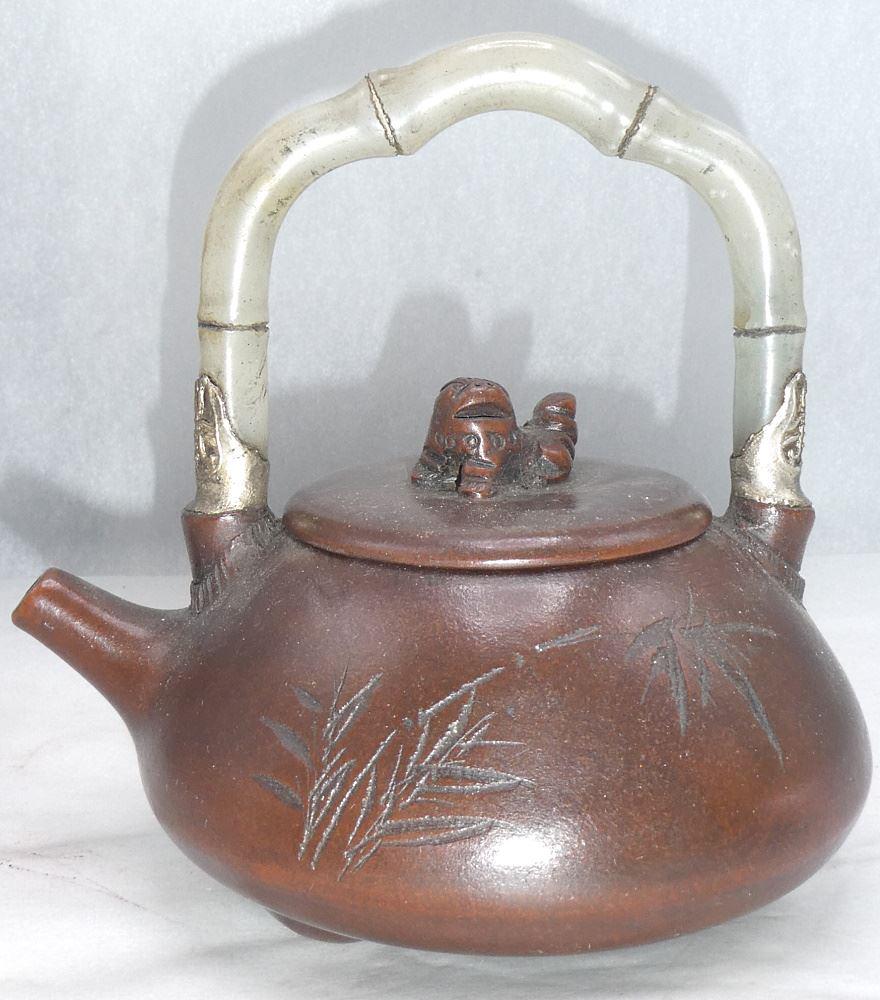 Jade Style Handle Purple Clay teapot Stamped Chiang (1 of 5)