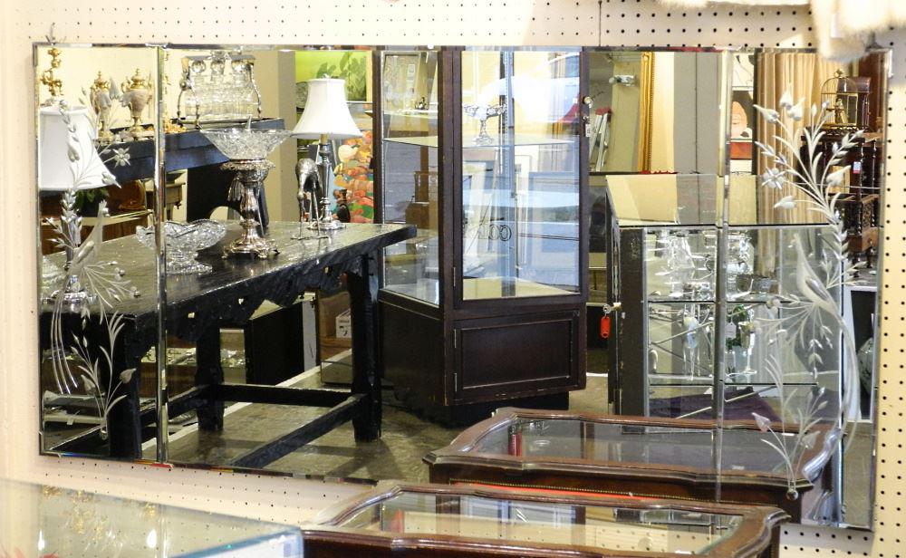 Etched Glass Triptych Mirror, 60" wide. (1 of 2)