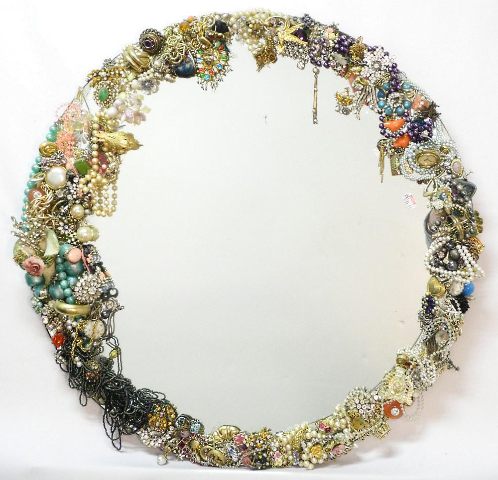 Circular Mirror with Costume Jewellery Surround, 24" (1 of 3)