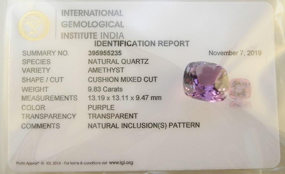 9.83Ct Natural Quartz Amethyst with IGI Certificate. (1 of 1)