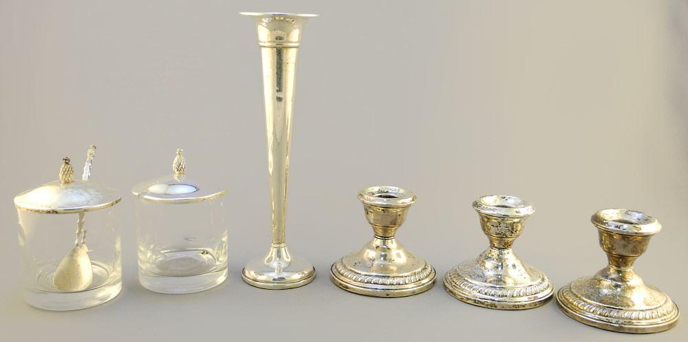 Preisner Sterling Weighted Vase, 2 glass pomades with (1 of 3)