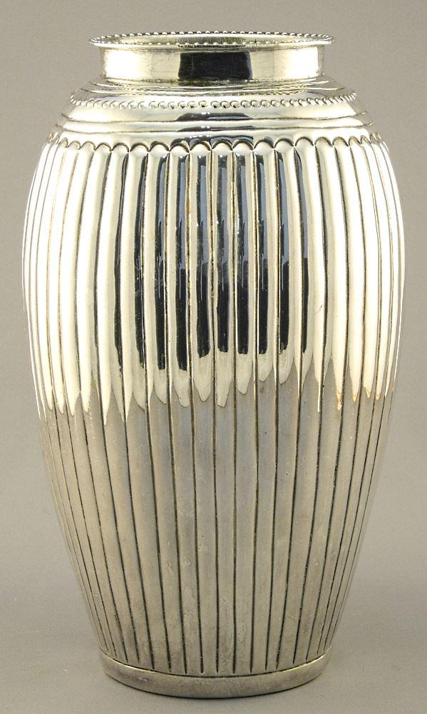 20th Century Silver Plated Lobed Vase, 10" high. (1 of 2)