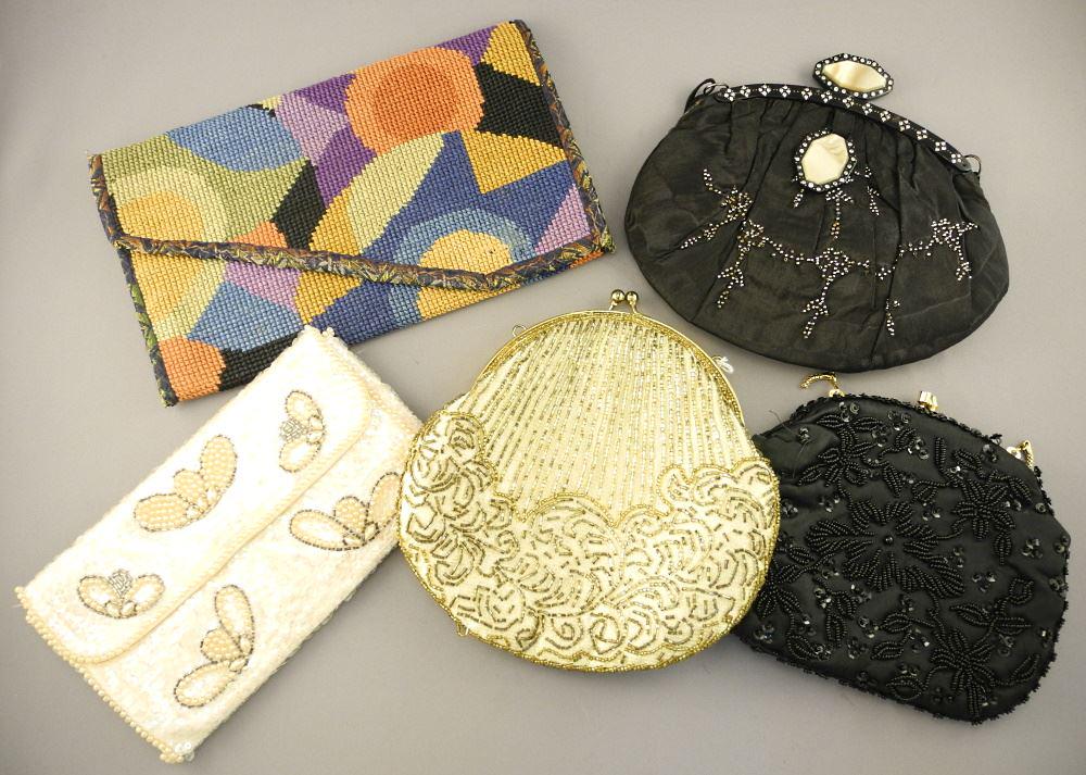 Collection of 5 Vintage Evening Bags, 7" - 10" wide. (1 of 4)