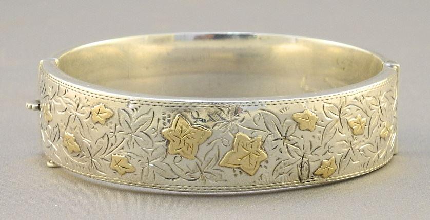 Sterling Silver Bracelet by Smith & Pepper 1936, with: Sterling Silver Bracelet by Smith & Pepper 1936, with Gold Overlay, 2 1/2" wide, 23.5 grams.