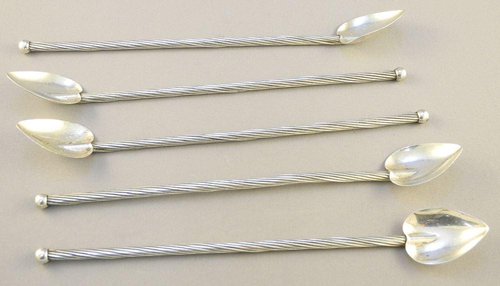 5 Sterling Silver Spoon Straws, 7 3/4" length. (1 of 1)