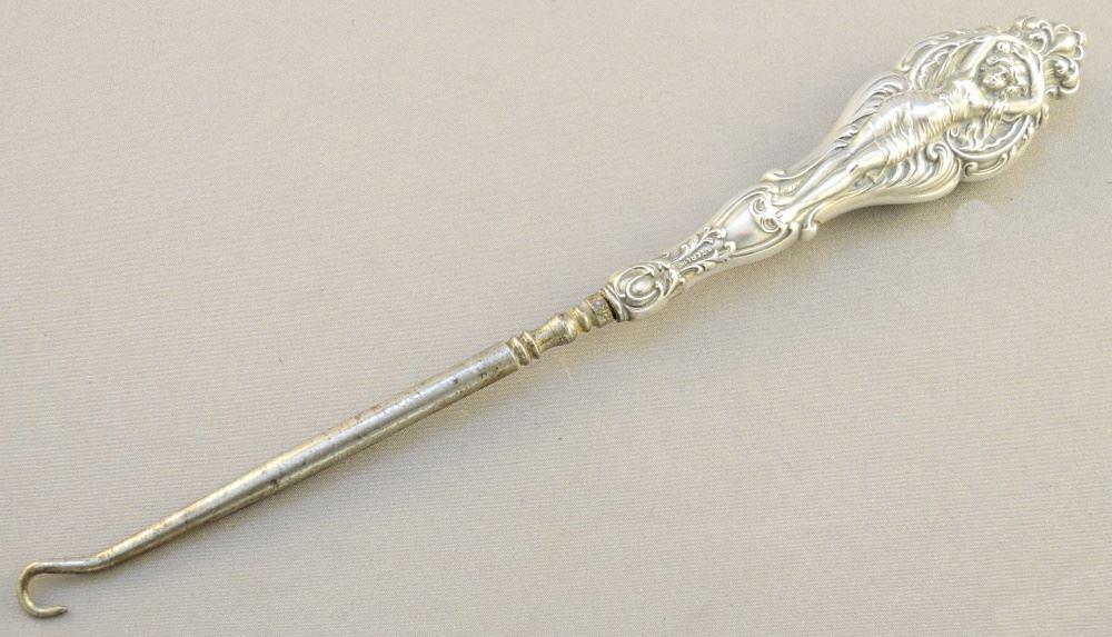 Art Nouveau "Figural Maiden" Sterling Silver Button (1 of 2)