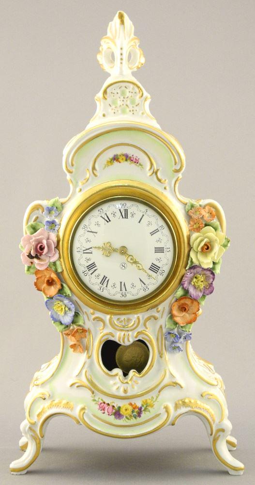 Dresden Porcelain Mantle Clock, 10 3/4" high. (1 of 4)