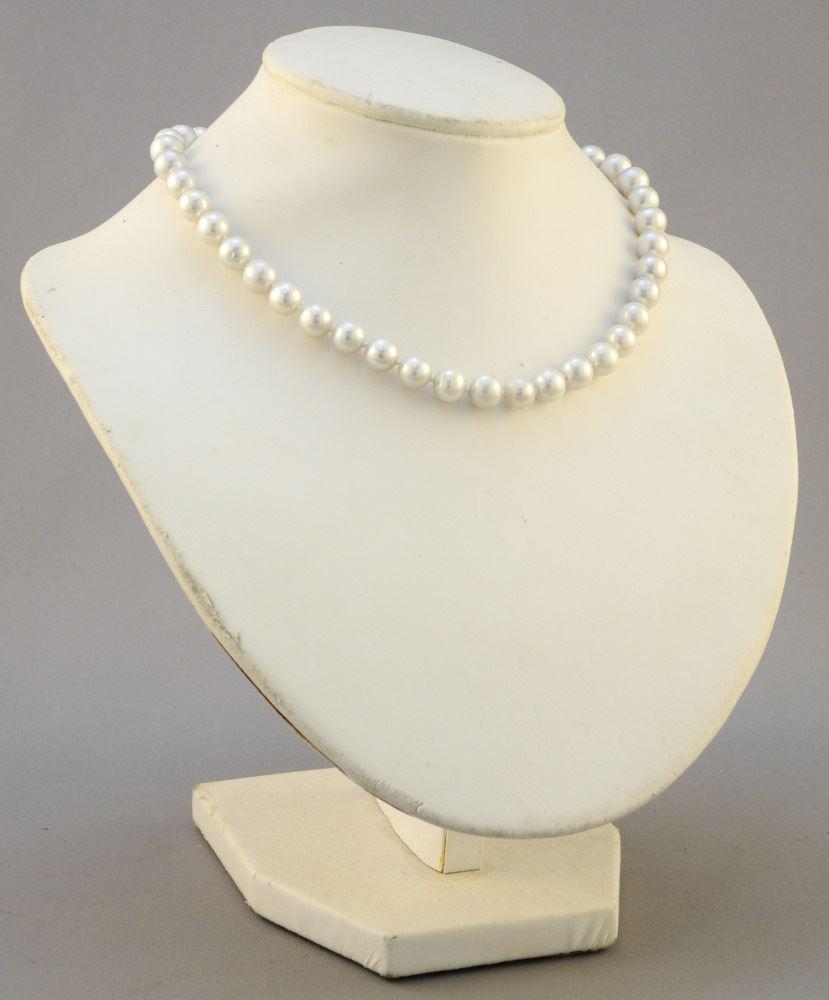 Strand of Uniform Grey Pearls with 14K & Diamond Clasp, (1 of 2)