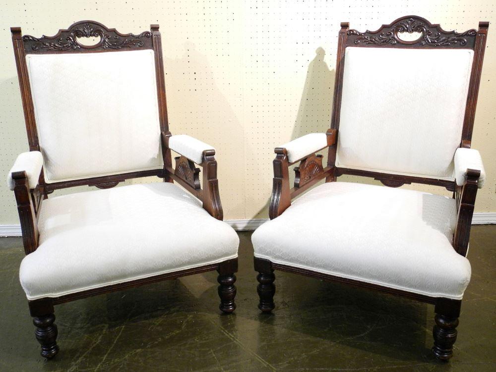 Pair of 19th Century Carved Back Armchairs, 39 1/4" (1 of 7)