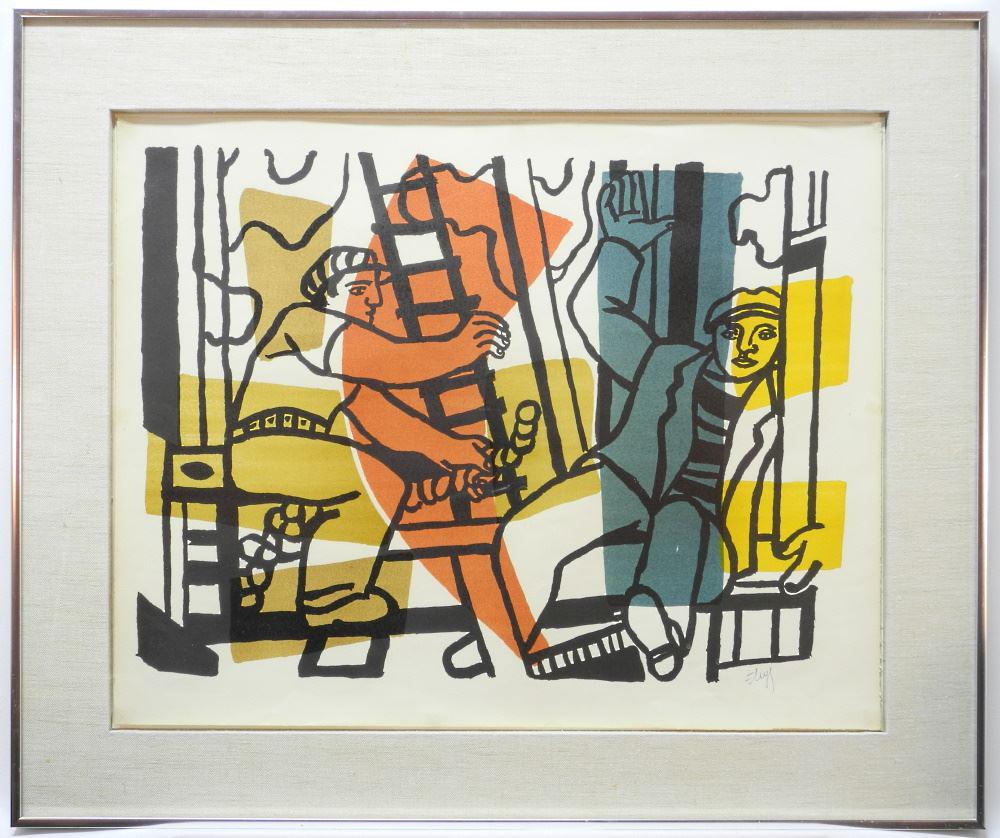 Lithograph signed F. (Fernand) Leger, 20" x 25", "Les (1 of 10)