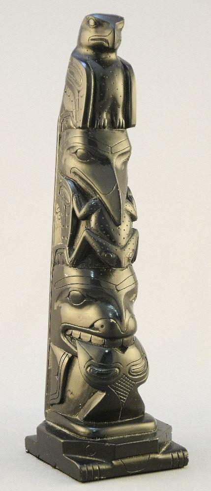 Argillite Pole signed Ike Hans, 8 1/2" high, restored.: Argillite Pole signed Ike Hans, 8 1/2" high, restored.