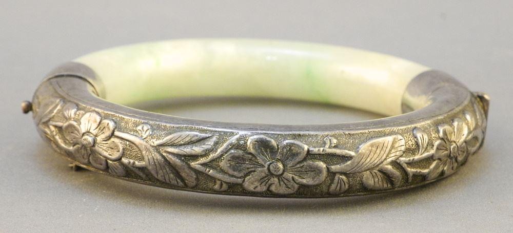Chinese Jadeite & Silver Bangle (unmarked), 3 1/8" (1 of 8)