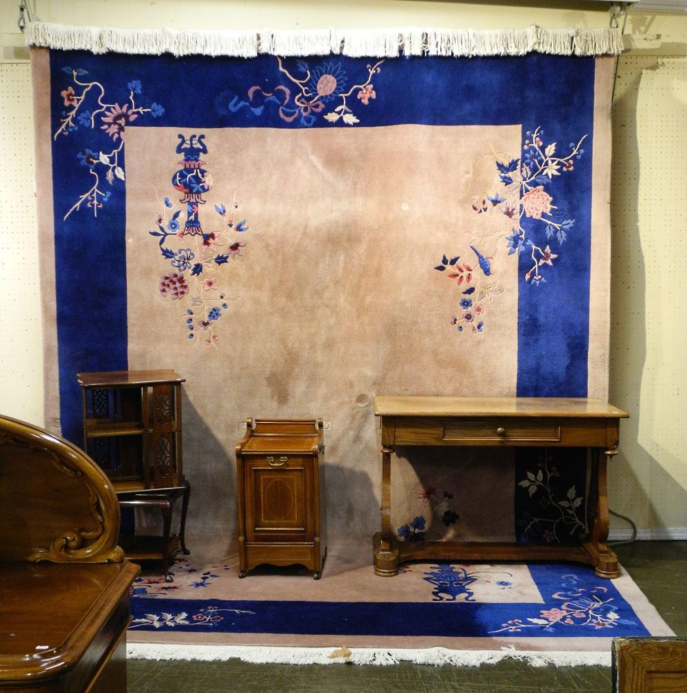 Chinese Rug Having Light Plum Field & Blue Border. (1 of 7)