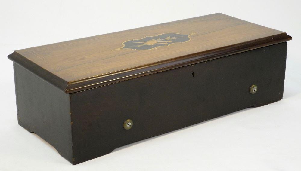 19th Century Music Box, 18 5/8" wide.: 19th Century Music Box, 18 5/8" wide.
