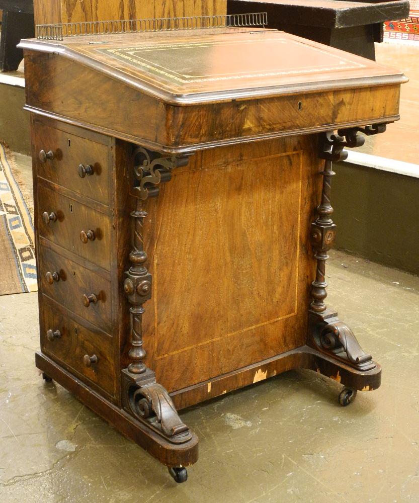 Inlaid Mahogany Davenport Desk, Mid-19th Century, 28: Inlaid Mahogany Davenport Desk, Mid-19th Century, 28 5/8" high, veneer loss noted.