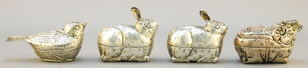 4 Cambodian Betel Silver Nut Holders, 2". (1 of 6)