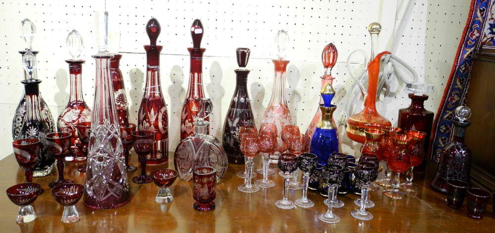 Collection of Etched Glass Decanters and Glasses. (1 of 1)