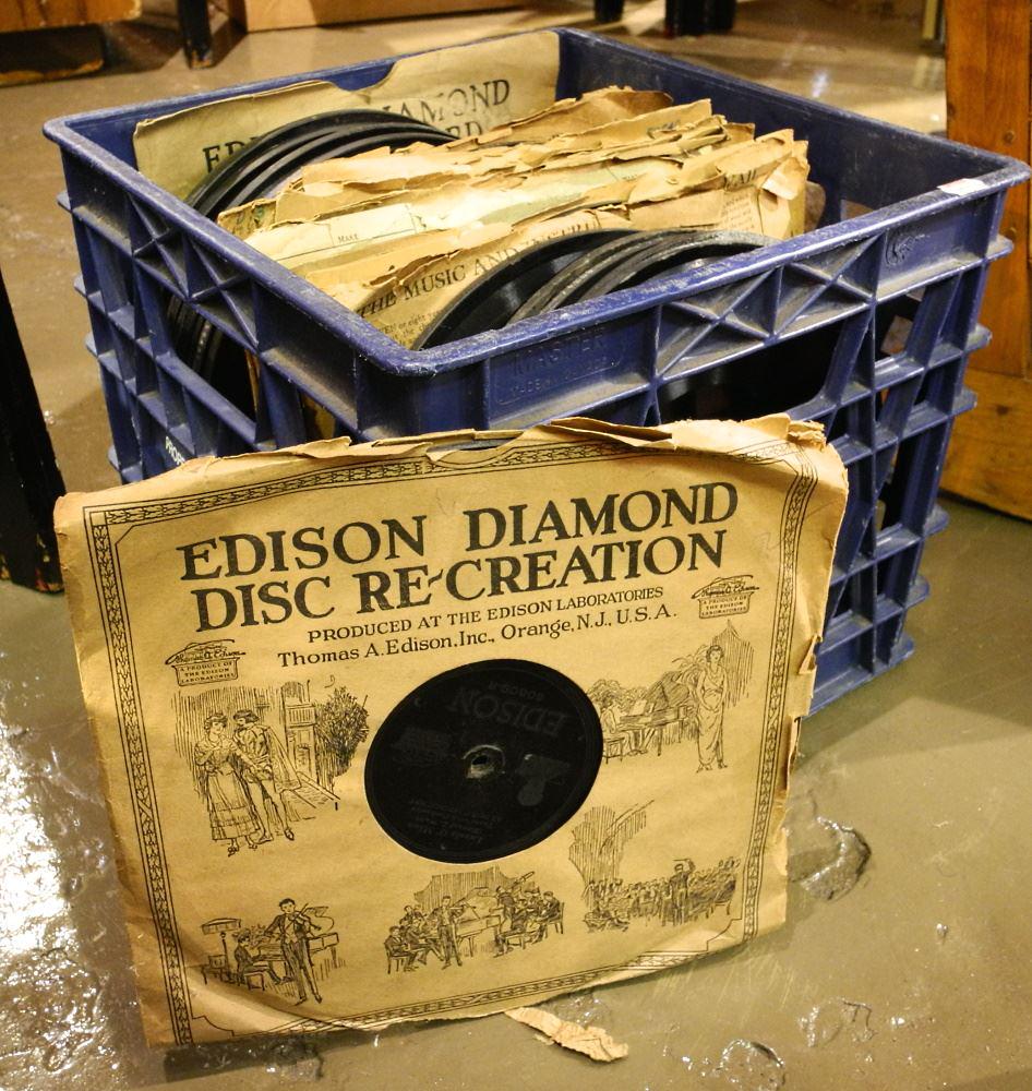 Crate of Edison Discs, as found/ condition noted: Crate of Edison Discs, as found/ condition noted
