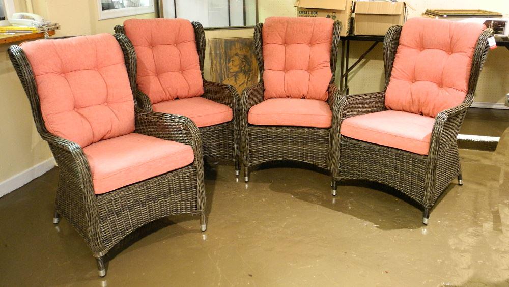 Set of 4 "Wicker" Patio Armchairs.: Set of 4 "Wicker" Patio Armchairs.