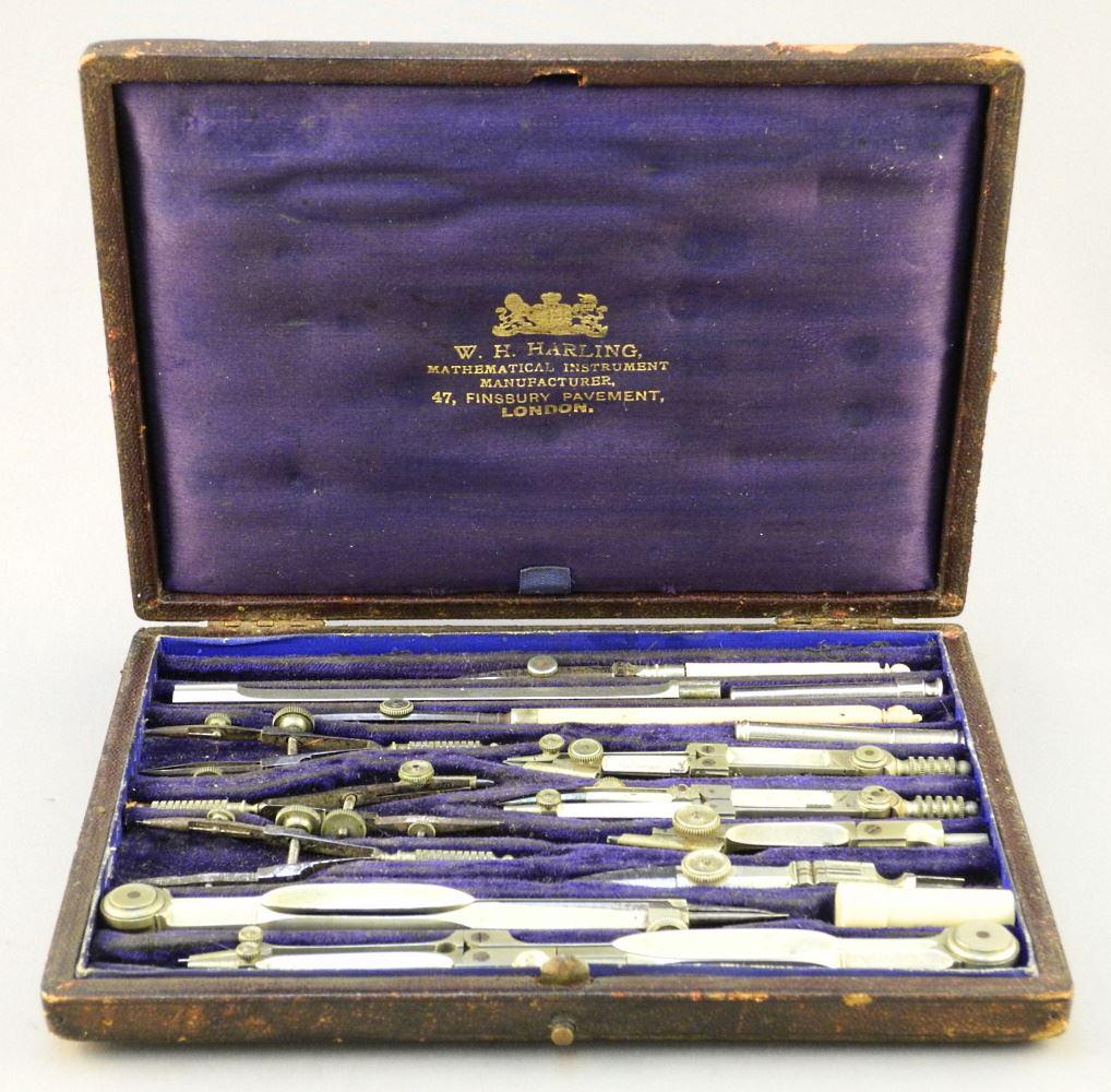 Cased Set of Drafting Tools by W.H. Harling. (1 of 2)