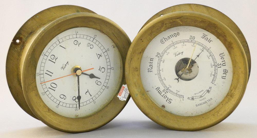 Brass Barometer & Clock, Marine Style, Each 6" (1 of 1)