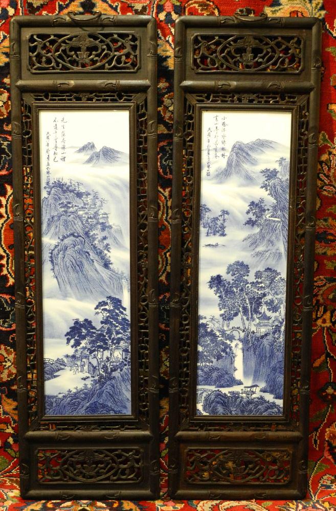 2 Chinese Blue & White Porcelain Framed Plaques, 46" x (1 of 1)