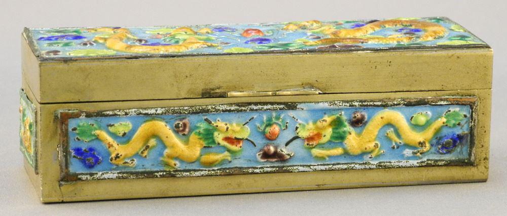 Chinese Enamel Stamp Box, 4 3/8" length. (1 of 3)