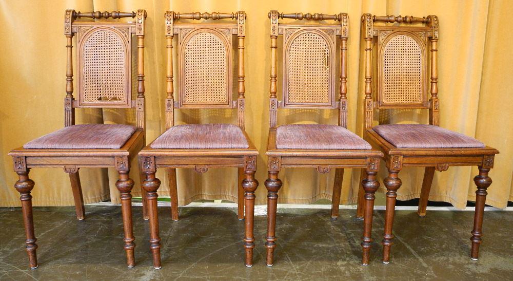 Set of 4 Late 19th Century Walnut Cane Back Chair. (1 of 8)