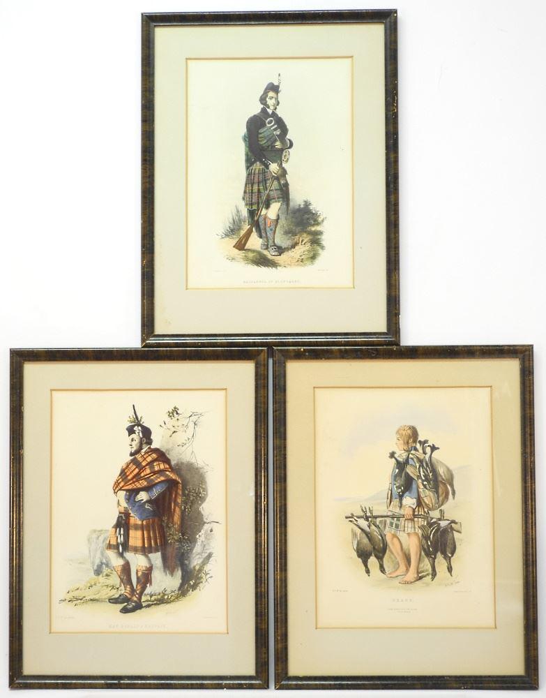 Three Scottish Coloured Prints, 13" x 9 1/2".: Three Scottish Coloured Prints, 13" x 9 1/2".