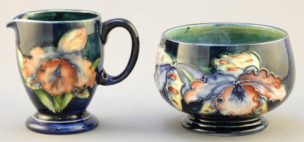 2 Moorcroft "Orchid" Items: Sugar Bowl (2 5/8") & a (1 of 3)