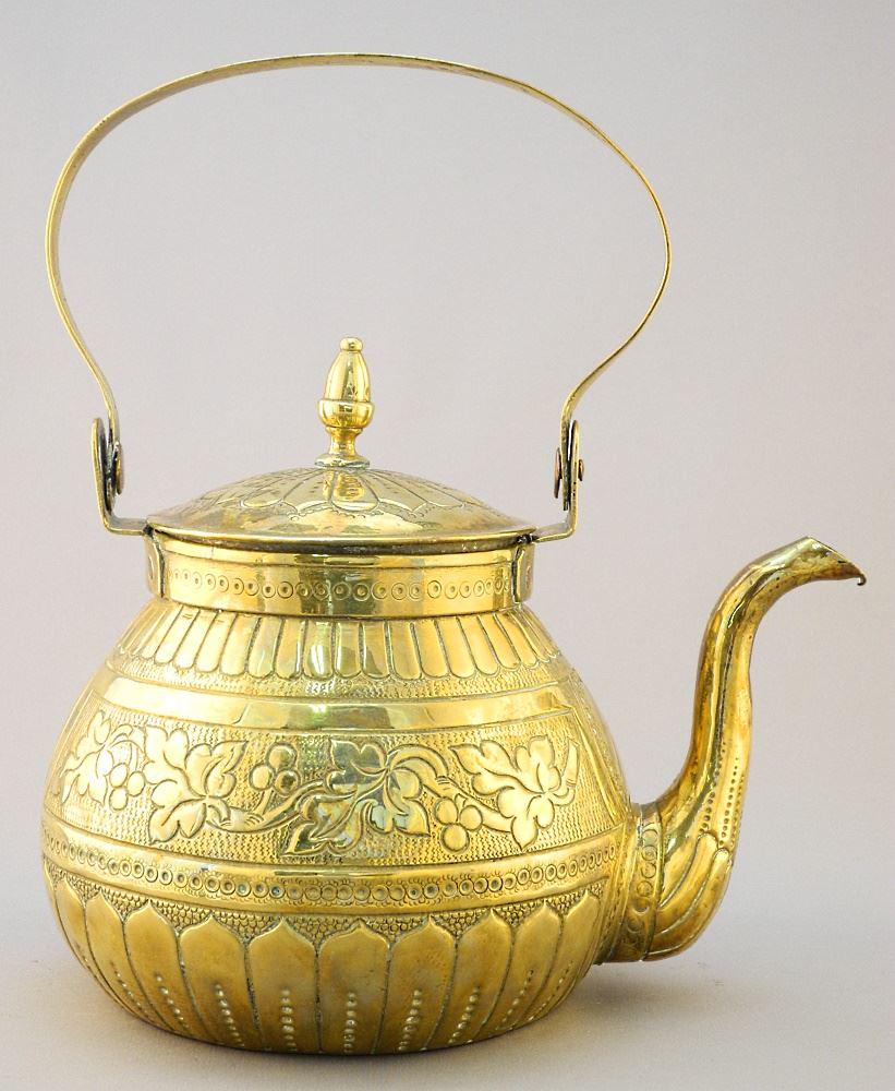 Antique Continental Brass Kettle inscribed Anno 1768 on (1 of 3)