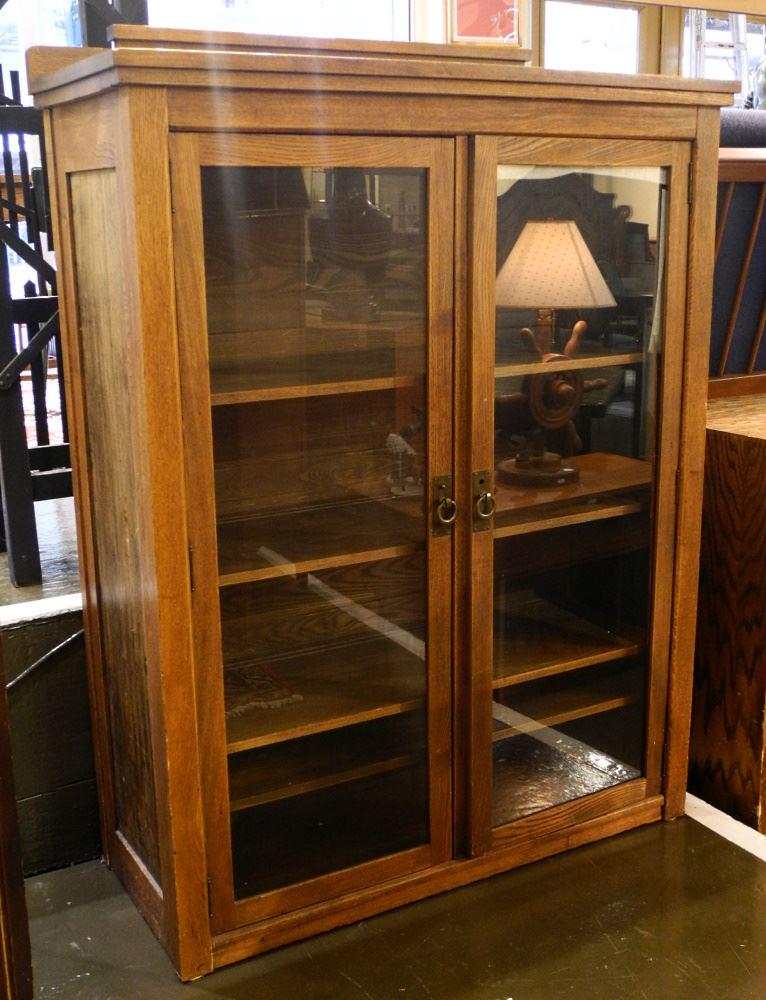 Oak & Elm Double Door China Cabinet, Circa 1900, 54": Oak & Elm Double Door China Cabinet, Circa 1900, 54" high.