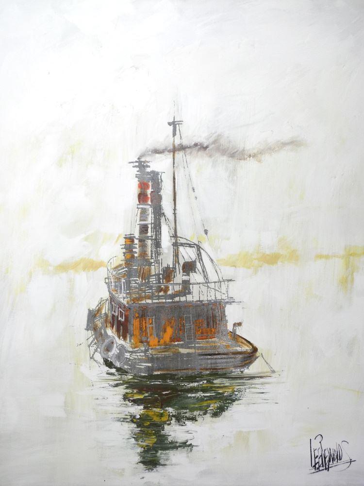 Oil on Canvas signed Lee Reynolds, 60" x 47 3/4",: Oil on Canvas signed Lee Reynolds, 60" x 47 3/4", "Fishing Vessel".