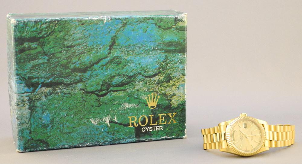 Reproduction Rolex Oyster Perpetual Day-Date Wristwatch: Reproduction Rolex Oyster Perpetual Day-Date Wristwatch with Box