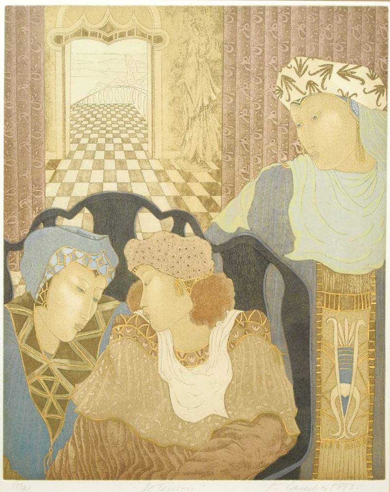 Coloured Etching Signed P (Pierrete) Lambert, 22 1/2" x (1 of 3)