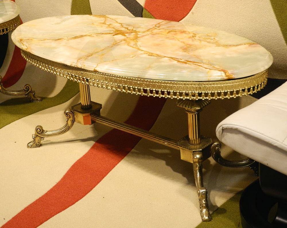 Oval Onyx & Brass Low Table, 43" wide. (1 of 1)