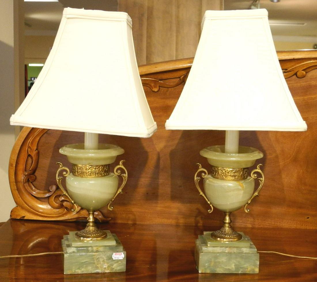 Pair of Marble & Brass Table Lamps, 19" High. (1 of 2)