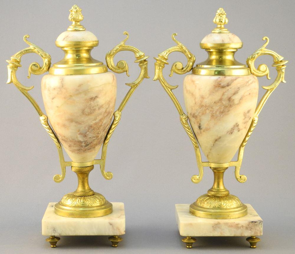 Pair of Marble & Ormolu Urns, 9 3/8" high. (1 of 3)