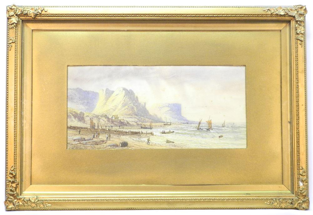Watercolour Signed E. Lewis, 6 7/8" x 14 5/8, "Cliffs (1 of 3)