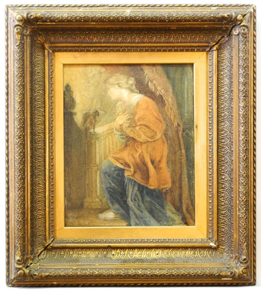 Watercolour attributed to Ann Knight verso, 9 1/2" x 7: Watercolour attributed to Ann Knight verso, 9 1/2" x 7 5/8", "I Give History Dear Jessy".